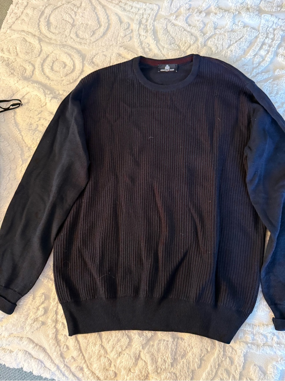 Armata Di Mare Men's Dark Navy Ribbed Crewneck Sweater with Smooth Sleeves